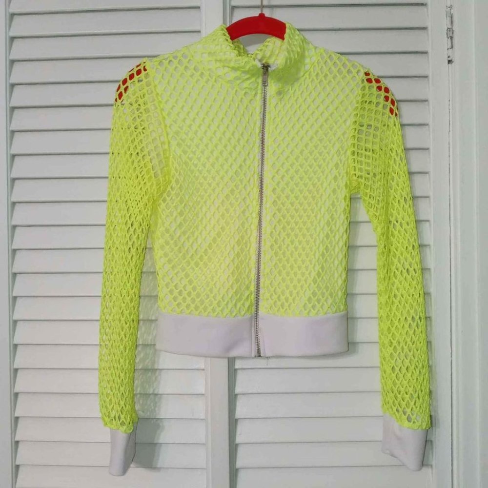 Neon mesh zip front top size xs